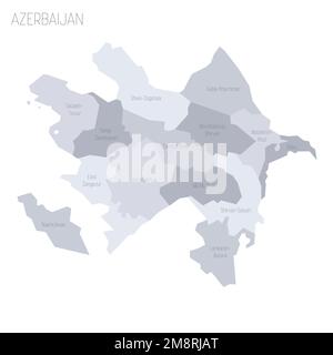 Azerbaijan political map of administrative divisions - districts, cities and autonomous republic of Nakhchivan. Grey vector map with labels. Stock Vector