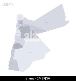 Jordan political map of administrative divisions - governorates. Grey vector map with labels. Stock Vector