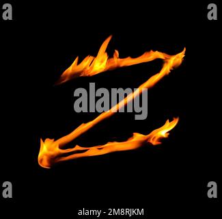 Fire letter Z isolated on black background Stock Photo