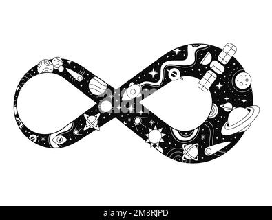 Cosmos in eteriny sign print. Vector cartoon logo icon. Cosmos,space,universe print for t-shirt,tee,poster,sticker,logo icon Stock Vector