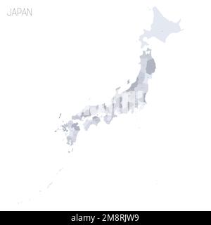 Japan political map of administrative divisions - prefectures, metropilis Tokyo, territory Hokaido and urban prefectures Kyoto and Osaka. Grey vector map with labels. Stock Vector