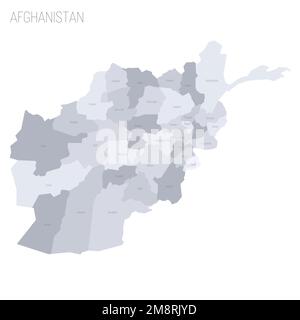 Afghanistan political map of administrative divisions - provinces. Grey vector map with labels. Stock Vector
