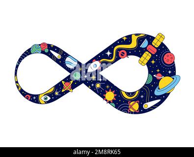 Cosmos in eteriny sign print. Vector cartoon logo icon. Cosmos,space,universe print for t-shirt,tee,poster,sticker,logo icon Stock Vector