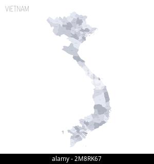 Vietnam political map of administrative divisions - provinces and municipalities. Grey vector map with labels. Stock Vector