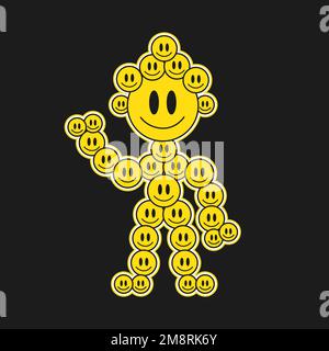 Cute smile emoji face man. Vector cartoon character illustration icon. Smile face,emoji print for t-shirt,logo,card Stock Vector