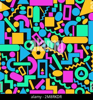 Memphis style geometry figure seamless pattern wallpaper. Vector hand drawn doodle 90s style cartoon character illustration. 80s,70s Abstract geometry memphis seamless pattern print Stock Vector