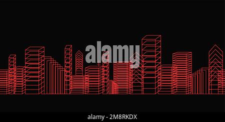 City skyline. Vector line illustration. city landscape banner Stock Vector