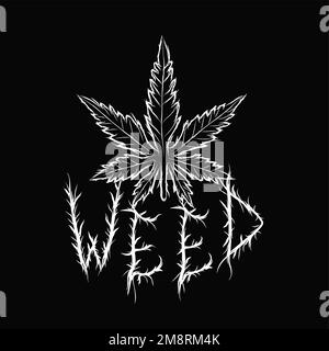 Weed word,trendy black metal style letters.Vector hand drawn illustration.Weed,trippy letters, acid fashion,black metal style print for t-shirt,poster concept Stock Vector