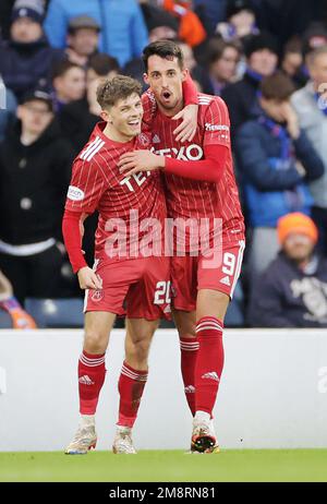 Aberdeen’s Bojan Miovski celebrates scoring their side's first goal of the game during the Viaplay Cup semi-final match at Hampden Park, Glasgow. Picture date: Sunday January 15, 2023. Stock Photo