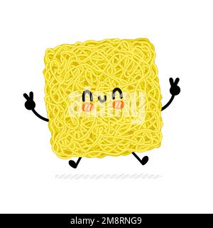 Cute funny instant noodle character. Vector hand drawn cartoon kawaii character illustration icon. Isolated on white background. Cute asian instant noodle,ramen cartoon mascot concept Stock Vector