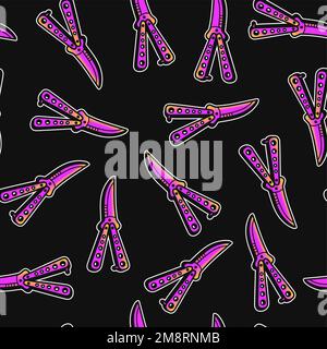 Butterfly knife seamless pattern art.Vector cartoon line illustration design. Knife seamless pattern concept Stock Vector