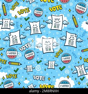 Cute vote blank seamless pattern,wallpaper,background.Vector hand drawn doodle cartoon kawaii character illustration logo. Cute vote seamless pattern art concept Stock Vector