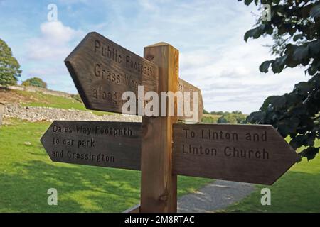 Wooden, signpost on Dales Way, Linton, Grassington Stock Photo