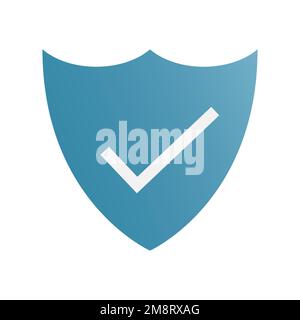 A vector of a blue shield icon with a Check mark inside isolated on the empty white background Stock Vector