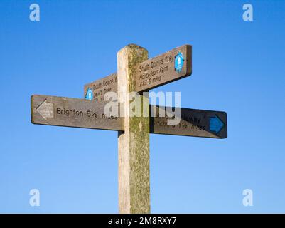 fingerpost direction sign on the south downs near brighton Stock Photo