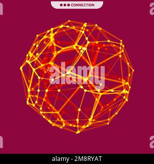 Sphere. 3d vector wireframe object. Illustration with connected lines and dots. Abstract grid design. Connection structure. Technology style. Stock Vector