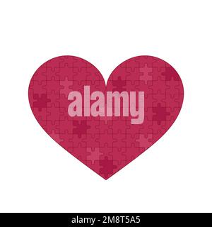 Creative heart puzzle. Isolated vector illustration of flat viva magenta color heart on white background. Romantic element for Saint Valentines day de Stock Vector