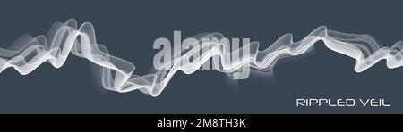 Abstract white transparent rippled veil on wide grey background. Subtle vector graphics Stock Vector