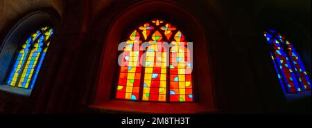 Norwich Cathedral three new stained glass windows installed 2014. Designed by the renowned British abstract painter, John McLean Stock Photo