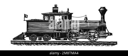 Early steam-powered trains, vintage illustration Stock Photo