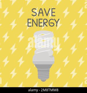 Save energy ecology card. CFL can save a lot of energy, but you need to recycle it properly. Environment improvement concept. Hand-drawn vector illust Stock Vector