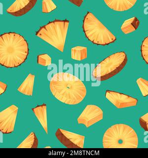 Pineapple pattern. Sliced food in cartoon style tropical healthy ananas exact vector seamless background Stock Vector