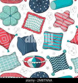 Pillows pattern. Sleeping and relax time items decoration recent vector seamless background Stock Vector