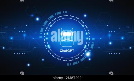 chatGPT Ai artificial intelligence technology hitech concept. chat GPT with smart bot, open Ai, line, lights, technology Abstract, vector. design Stock Vector
