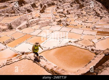 The Maras Salt Ponds located in Urubamba, Peru. Stock Photo