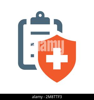 Patient card vector icon. Medical document clipboard with shield and cross filled symbol. Stock Vector