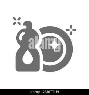 Cleaning dishes detergent bottle vector icon. Clean plate and product tube filled symbol. Stock Vector