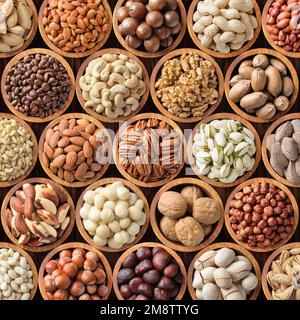 assorted nuts background, various seeds as a snack Stock Photo