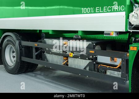 Electric truck with batteries. Clean transportation concept Stock Photo
