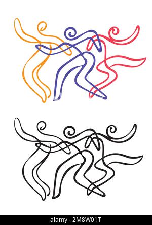 Traditional Dancing people, Dance Troupe, folk dance symbol. Expressive, line art stylized illustrations of lively dancers. Stock Vector