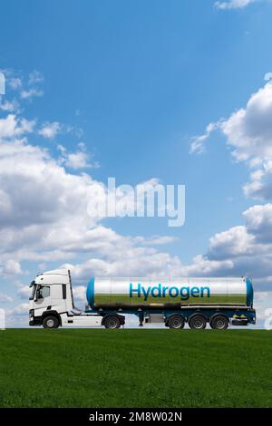 Truck with hydrogen fuel tank trailer Stock Photo