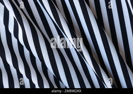 Striped black and white fabric close up. Stock Photo