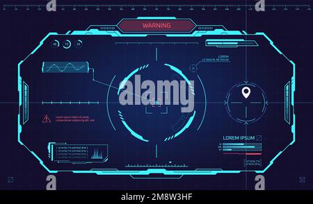 Hud helmet view. VR dashboard in futuristic glasses or spaceship cockpit, virtual tech digital interface viewfinder scanner frame race auto navigation, game ui vector illustration of ui game interface Stock Vector