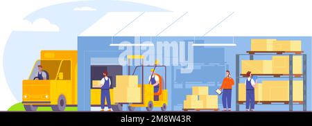 Truck loaded goods in warehouse - vector illustration Stock Vector ...