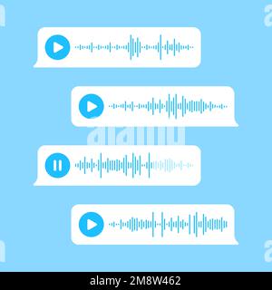 Voicemail. Voice messages manychat, record audio message whatsapp chat phone sms, call chatter sound wave speech bubble messaging voicemails files ui interface vector illustration of message voicemail Stock Vector