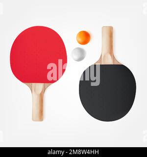 Wooden rackets. Beach fitness tennis racket, 3d ping-pong paddles sport racketeering equipment and ball for summer game, wood bats paddle rubber surface, vector illustration of racket sport for tennis Stock Vector