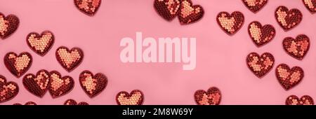 Pink background with red hearts balloons Stock Photo - Alamy