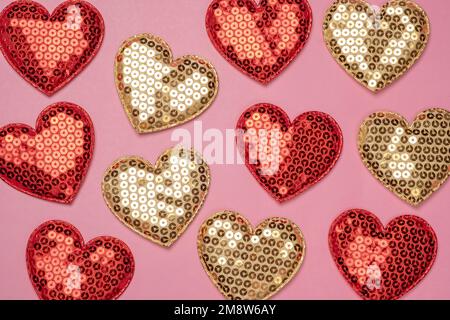 Pink background with red hearts balloons Stock Photo