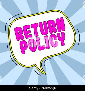 Writing displaying text Return Policy. Business idea Tax Reimbursement Retail Terms and Conditions on Purchase Stock Photo