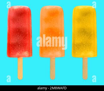 Popsicles with different colors, Ice lollys collection Stock Photo