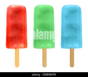 Popsicles with different colors, Ice lollys collection Stock Photo