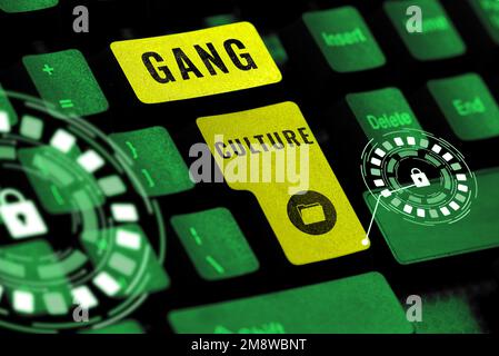 Text caption presenting Gang Culture. Conceptual photo particular organization of criminals or group of gangsters that follow ones habits Stock Photo