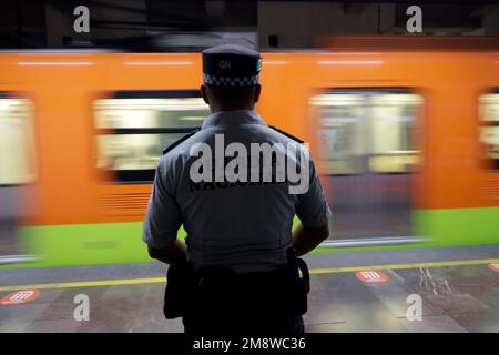 Mexico City, Mexico. 15th Jan, 2023. Elements of the National Guard in surveillance operations on Line 12 of the Mexico City Subway. on January 15, 2023 in Mexico City, Mexico (Credit Image: © Luis Barron/eyepix via ZUMA Press Wire) EDITORIAL USAGE ONLY! Not for Commercial USAGE! Credit: ZUMA Press, Inc./Alamy Live News Stock Photo