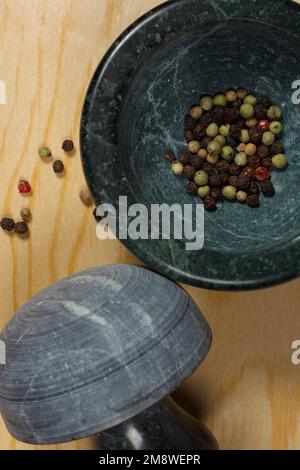 Polished gray/blue colored granite Mortar and Pestle Stock Photo