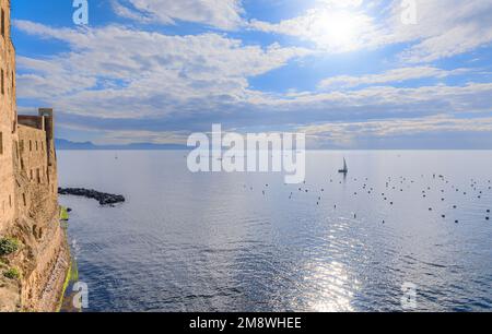 View of the Gulf of Naples  from Castel dell'Ovo in Italy. Stock Photo