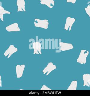 Dental seamless vector pattern. White teeth on blue background. Stock Vector